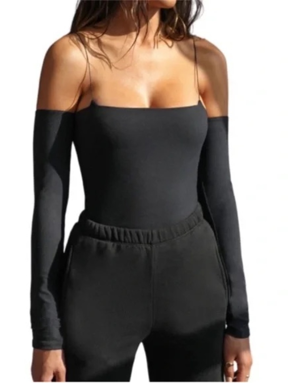 Joah Brown Off Shoulder w/ Straps Long Sleeve Top